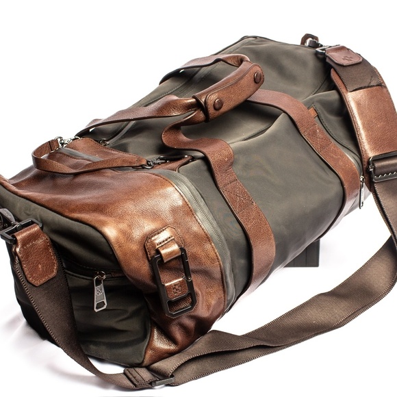 Designer Leather Duffle Bag | Nylon And Genuine Leather | Midsize Weekender - Picture 1 of 12